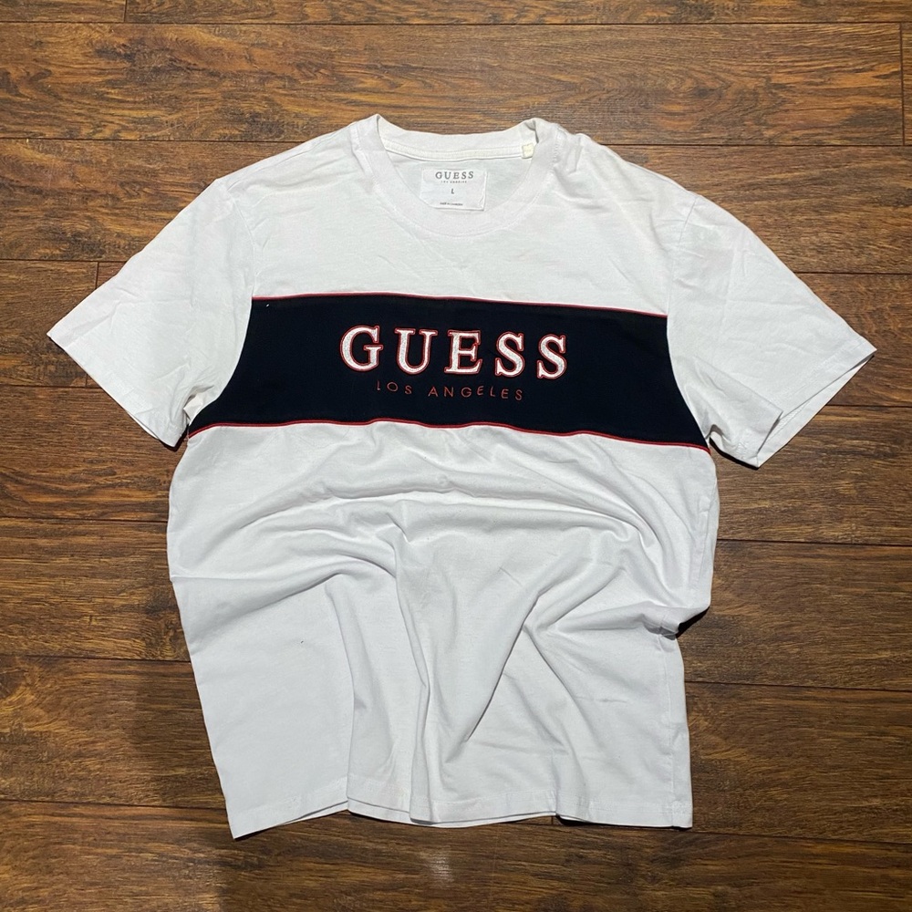 Guess White and Black Short Sleeve Tee